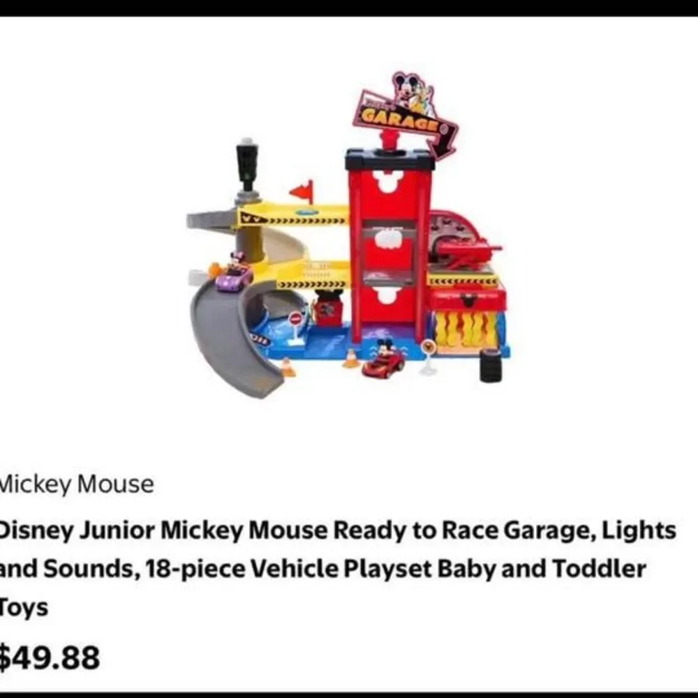 Disney Junior Mickey Mouse Ready to Race Garage, Lights and Sounds, 18-piece Veh